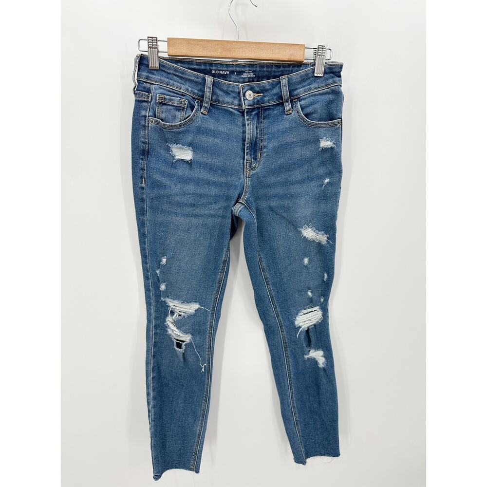 Old Navy Rockstar Super Skinny Distressed Medium Wash Jeans Womens‎ 2 Mid Rise